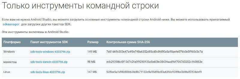 Выбор инструментов для скачивания.