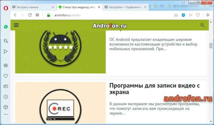 Окно программы Opera.