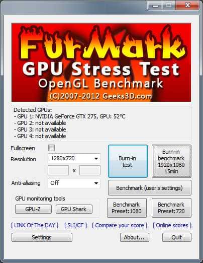 Окно программы Furmark.