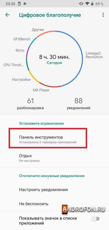 Панель инструментов для настройки таймера.