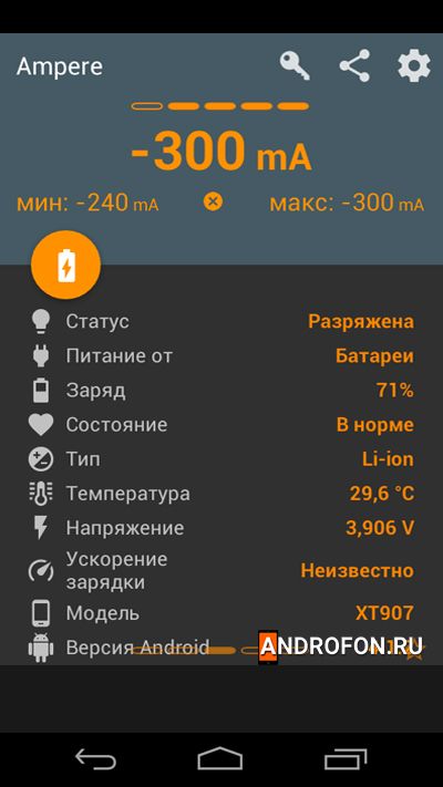Меню мобильного приложения Ampere.