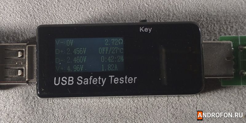 Тестирование кабеля с помощью обычного USB тестера.